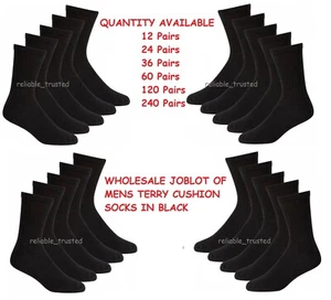 WHOLESALE JOBLOT OF MENS TERRY CUSHION SOCKS IN BLACK (100000 PAIRS AVAILABLE) - Picture 1 of 1