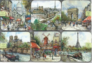 COASTERS EIFFEL TOWER NOTRE DAME ARC TRIOMPHE PARIS FRANCE MONUMENTS CITY - Picture 1 of 1