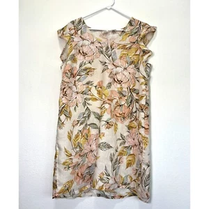 Vestido Nicole Miller Floral Lino XL Volantes Sin Mangas Cottage Core Summer Island - Imagen 1 de 6