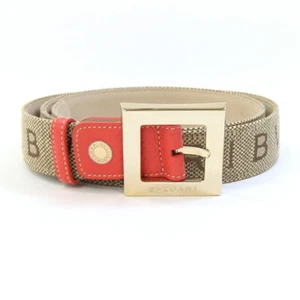 BVLGARI Belt Beige Red Orange Gold 105cm Metal Fittings Canvas Leather Used - Picture 1 of 8