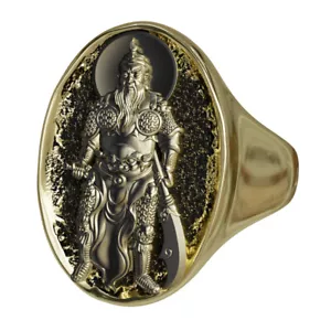 Guan Gong Ring Punk Gothic Biker Guan Yu Chinese Brass Jewelry - Picture 1 of 7
