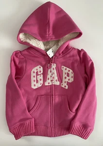 Baby Gap Girls Zip Up Hoodie Sweatshirt Faux Sherpa Lined Pink Size 5 Years NWT - Picture 1 of 3