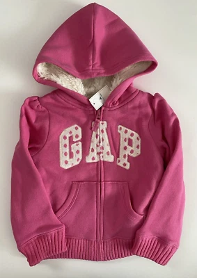 Baby Gap Girls Zip Up Hoodie Sweatshirt Faux Sherpa Lined Pink Size 4 Years NWT - Image 1 of 3
