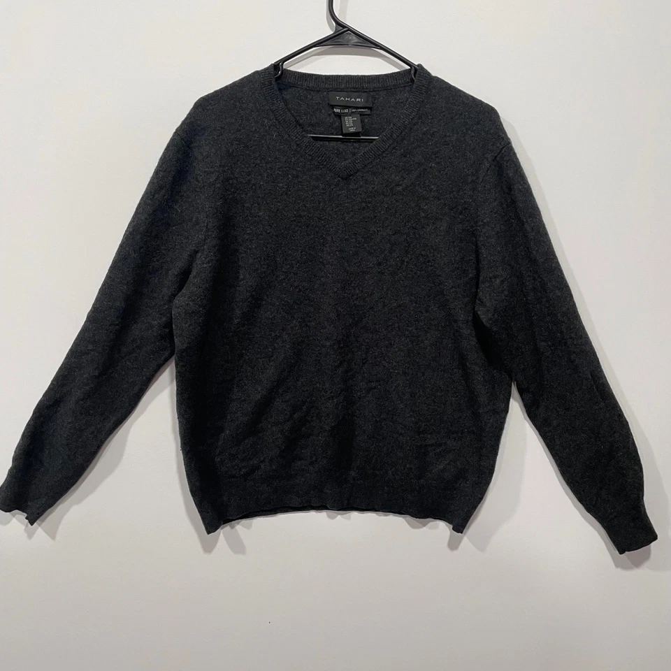 Suéter Tahari Pure Luxe XXL para hombre 100 % cachemir cuello en V con parches en el codo Foto 1 de 4