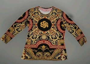 J. McLaughlin 3/4 Arm Catalina Tuch gold, schwarz, rot Oberteil Damen S - Bild 1 von 3