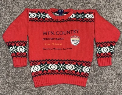 Vintage Gap Sweater Youth Large Tight Knit 90s Y2K Crewneck Ski Christmas Read - Image 1 of 4
