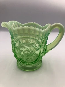 Green Opalescent Circled Scroll Creamer - Picture 1 of 6