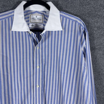 Camisa Brooks Brothers Para Hombre 16.5 36 Azul Blanco Rayas Thomas Mason Puño Francés Foto 1 de 4