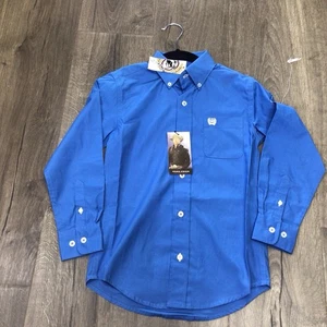 Cinch Youth Boys Cade Swor Button Up Collared Western Shirt Blue Size XS (4/5) - Picture 1 of 5