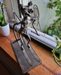 Vintage Brutalist Nut Bolts Nails Downhill Skier Figurine Handmade Sculpture - Picture 1 of 12