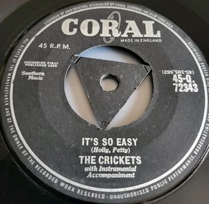 THE CRICKETS IT'S SO EASY / LONESOME TEARS CORAL 45-Q 72343 BUDDY HOLLY - Picture 1 of 4