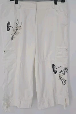 Calça White House Black Market feminina bege perna cropped carga bordada tamanho 14 - Imagem 1 de 4