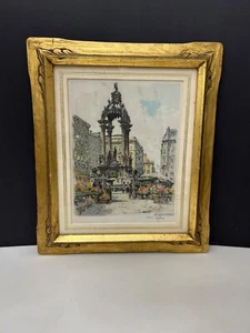 Hans Figura Austrian Flowers Market Vienna Etching Silk Aquatint 1900's Framed - Picture 1 of 7