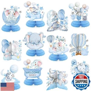 Moinchore 12 Pcs Blue Baby Shower Decorations Elephant Honeycomb Table Center - Picture 1 of 5