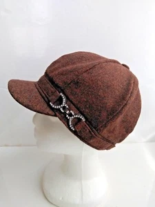 Tweed Stone Buckle Newsboy Cap - Brown - Picture 1 of 3