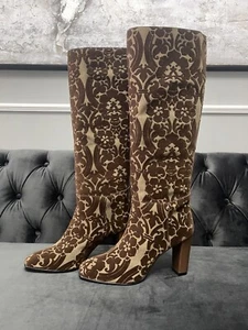 Penelope Chilvers Farah Velvet Brocade Knee High Boots Honey Size 38 RRP $650 - Picture 1 of 7