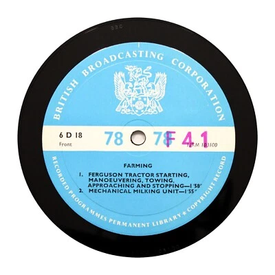 BBC SOUND EFFECTS LIBRARY "Farming: Ferguson Tractor" 12" (E++) 6-D-18 [78 RPM] - Image 1 of 2