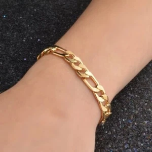 18k Yellow Gold Plated Link Adjustable Bracelet 7-8 Inches - Picture 1 of 4