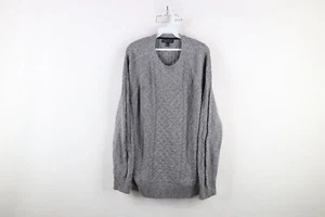 Banana Republic Mens XL Linen Blend Chunky Cable Knit Fisherman Sweater Gray - Picture 1 of 8