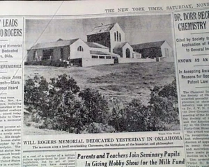 Will Rogers Memorial Museum Claremore Oklahoma Dedicación con Periódico FDR 1938 - Imagen 1 de 7