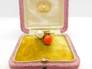 Georgian 15ct Gold, Red Coral & Blister Pearl Crossover Ring c1820 Antique - Picture 1 of 6