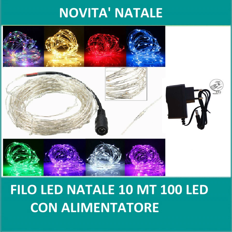 FILO LED PER DECORAZIONI FESTE CASA 10M 100 LED  LUMINOSA  DECORATIVA NEW Natale - Immagine 1 di 1