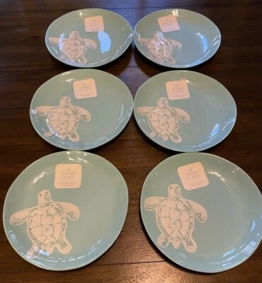 Juego de 6 platos de cena de melamina pesada SIGRID OLSEN tortuga marina con textura turquesa Foto 1 de 4