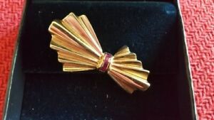 Tiffany 18K Gold & Ruby Art Deco Pin/Brooch w/Matching Clip Earrings Never Worn