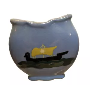 Weller Jap Birdimal pillow vase 4.5 x 5.5 in Viking Ship on Blue Background - Picture 1 of 6