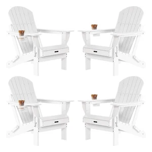 Modern Adirondack Chairs Set of 4 Weather Resistant with Cup Holder,(4,White) - Picture 1 of 8