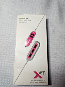 RapidX X5 Pink Car Charger with 5 USB Ports Open Box - Zdjęcie 1 z 6
