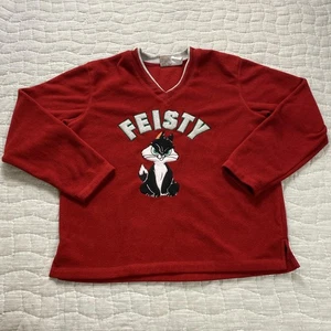 Looney Tunes Feisty Shirt Womens Large Red Sylvester Cat Fleece Pullover Cartoon - Picture 1 of 10