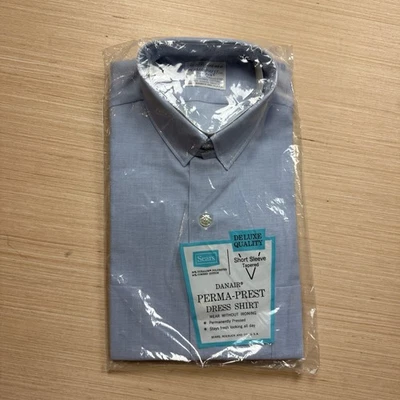Camisa de vestir vintage años 70 Sears The Men’s Store Perma Prest talla 15 ligera mediana Foto 1 de 4