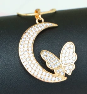 Moon and Butterfly Rose Gold Pendant with Crystals, XPPT1219 - Picture 1 of 12