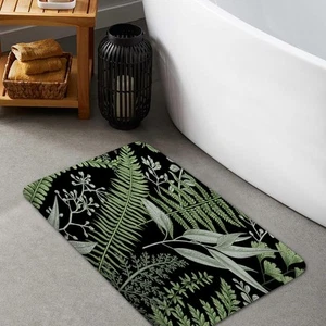 Green Tropical Fern Leaves Boho Bath Rugs Non-Slip, Floral Leaf Bathroom Mat ... - Picture 1 of 4
