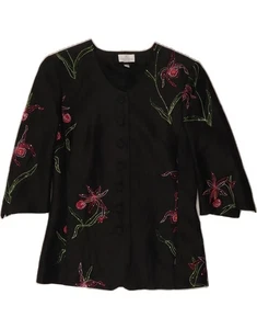 PRESTIGE Womens 3/4 Sleeve 7 button Blazer Jacket UK 10 Small Black Floral JI05 - Picture 1 of 3