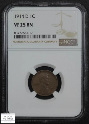 1914 D Lincoln Wheat Copper Cent 1C NGC VF 25 BN - Image 1 of 4