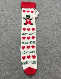 Medias de Navidad de colección tejidas largas Joy Noel Bear patrón de corazón 28" - Imagen 1 de 4