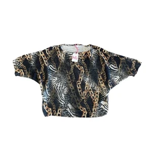 Yolly Women's Chain Print Dropped Shoulder Loose Fit Knit Top Blouse Shirt - Picture 1 of 5