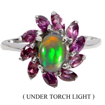 Anillo de plata de ley 925 ovalado ópalo negro 7x5 mm rodolita piedras preciosas joyería talla 7,5 Foto 1 de 4