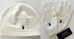 NWT, GIRLS Polo Ralph Lauren Ivory Set of 2. Beanie + Gloves. L/XL. Eu 130/160 - Picture 1 of 4