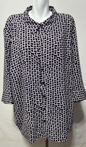 Camiseta túnica Maggie Barnes para mujer 4X 30 32W blanca púrpura negra con botones - Imagen 1 de 5