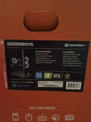 Cyberpower PC GXi3200BSTV5 Gaming PC Win 11 16GB DDR4 Memory NVIDIA GeForce RTX - Image 1 of 4