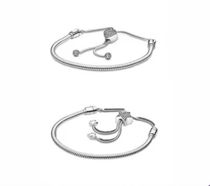 Neu Silber Damen Armband Moments Pave Herz verstellbar Schieber - Bild 1 von 7