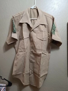 1SGT SHORT SLEEVE SHIRT SERVICE ALPHA KHAKI UNIFORM 14-14 1/2 S USMC Named #2 - Picture 1 of 7