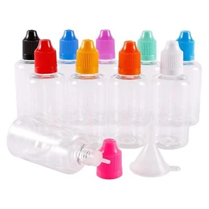 PET Plastic Dropper Eye Empty Squeeze Essentical Bottles Long Tip Cap + Funnels - Picture 1 of 4