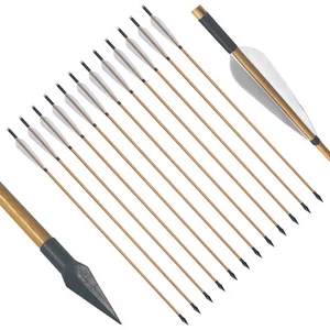 12Pcs Handmade Traditional Hunting 33" Wooden Arrow LongBow With Broadheads Tips - Picture 1 of 20