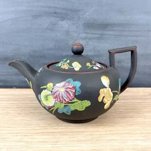 Wedgwood Black Basalt Capriware floral teapot - 19th c antique - Picture 1 of 11