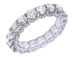 14K White Gold Bridal 1 Row 20 Pointer 3.65CT Real Diamond Eternity Ring - Picture 1 of 5