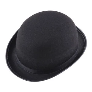 Mens Black Bowler Hat Felt Black Charlie Chaplin 50s 60s Party Adult Cap - Picture 1 of 11